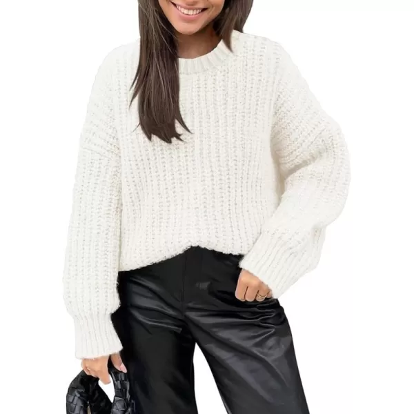 imagePRETTYGARDEN Womens Fall Sweaters Casual Long Sleeve Pullover Crewneck Ribbed Knit Jumper Tops Plain BlouseWhite