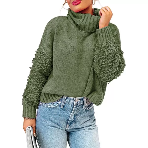 imagePRETTYGARDEN Womens Fall Turtleneck Sweaters Casual Long Sleeve Pullover Ribbed Knit Sweater Top BlouseArmy Green