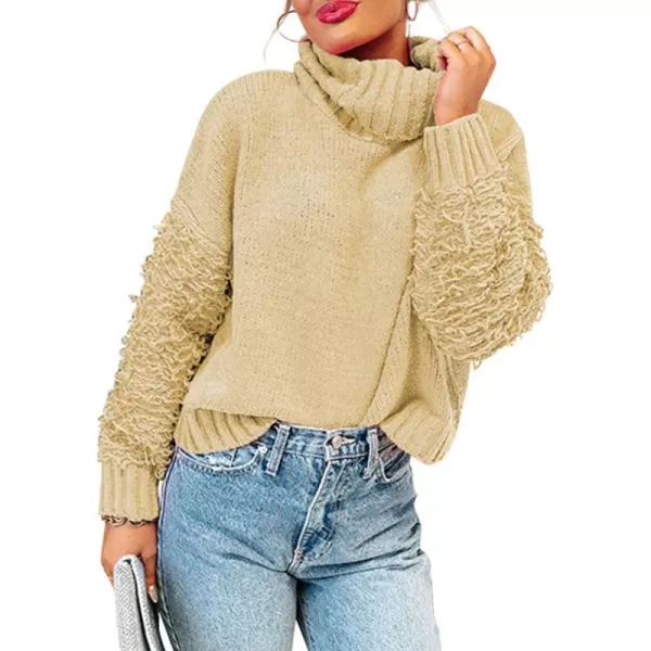 imagePRETTYGARDEN Womens Fall Turtleneck Sweaters Casual Long Sleeve Pullover Ribbed Knit Sweater Top BlouseKhaki