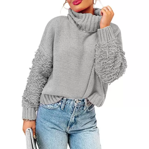 imagePRETTYGARDEN Womens Fall Turtleneck Sweaters Casual Long Sleeve Pullover Ribbed Knit Sweater Top BlouseLight Grey