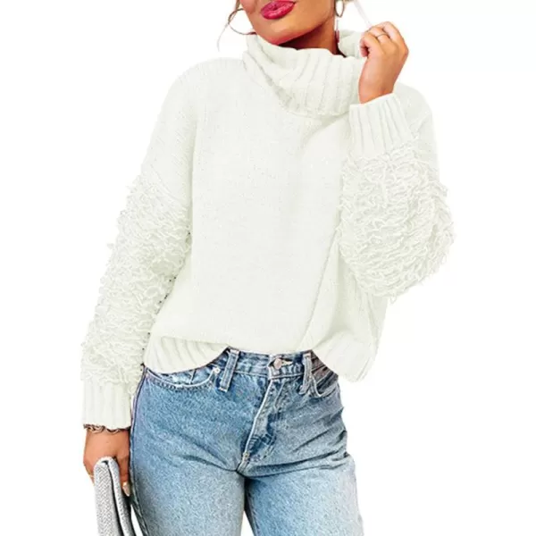 imagePRETTYGARDEN Womens Fall Turtleneck Sweaters Casual Long Sleeve Pullover Ribbed Knit Sweater Top BlouseWhite