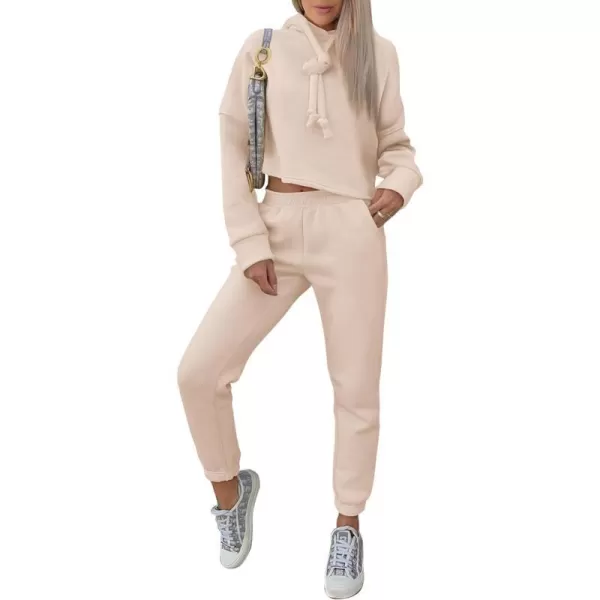 imagePRETTYGARDEN Womens Fall Two Piece Outfits Sweatsuits Set Long Sleeve Hoodies Sweatshirt Pullover Sweatpants Y2K TracksuitsBeige