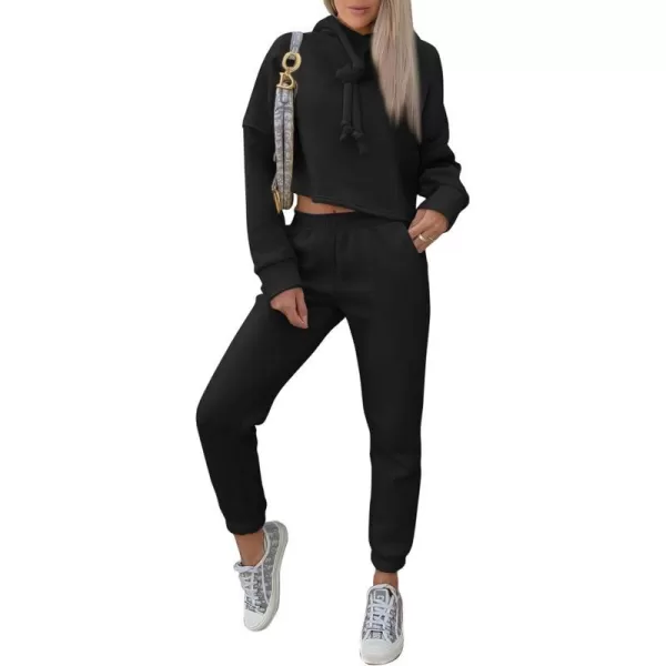 imagePRETTYGARDEN Womens Fall Two Piece Outfits Sweatsuits Set Long Sleeve Hoodies Sweatshirt Pullover Sweatpants Y2K TracksuitsBlack