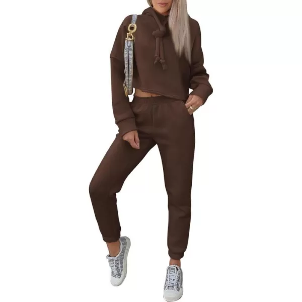 imagePRETTYGARDEN Womens Fall Two Piece Outfits Sweatsuits Set Long Sleeve Hoodies Sweatshirt Pullover Sweatpants Y2K TracksuitsCoffee