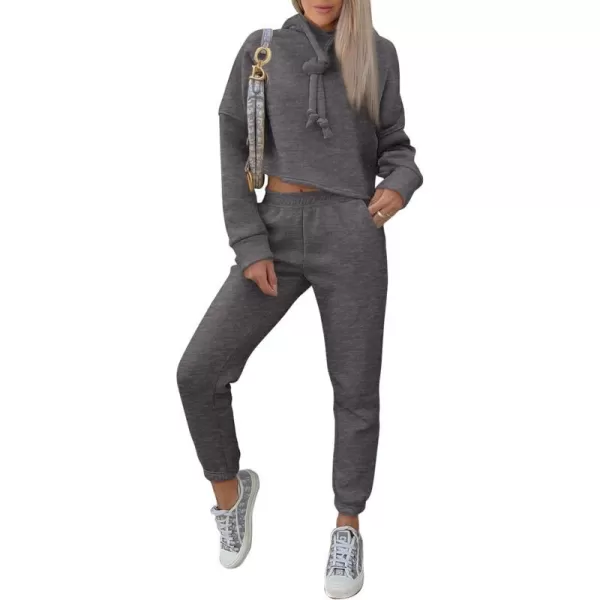 imagePRETTYGARDEN Womens Fall Two Piece Outfits Sweatsuits Set Long Sleeve Hoodies Sweatshirt Pullover Sweatpants Y2K TracksuitsDark Grey
