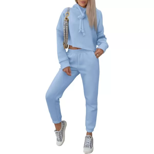 imagePRETTYGARDEN Womens Fall Two Piece Outfits Sweatsuits Set Long Sleeve Hoodies Sweatshirt Pullover Sweatpants Y2K TracksuitsSky Blue