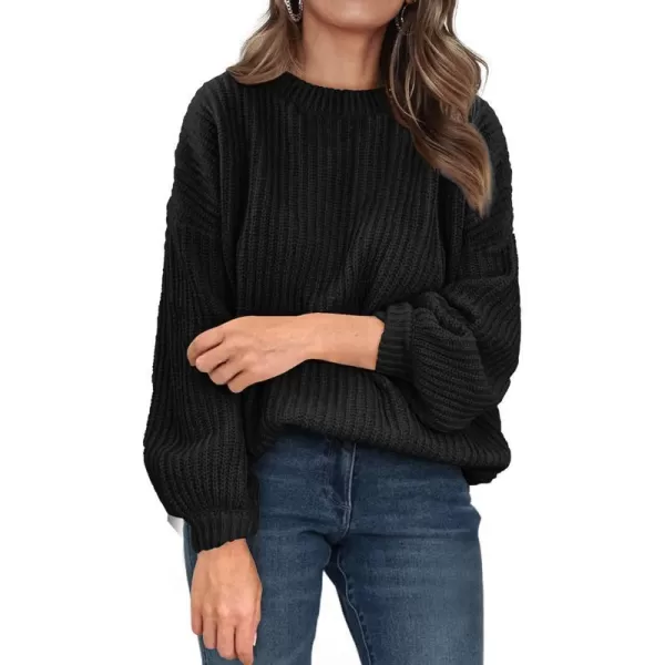 imagePRETTYGARDEN Womens Fashion Sweater Long Sleeve Casual Ribbed Knit Winter Clothes Pullover Sweaters Blouse TopBlack