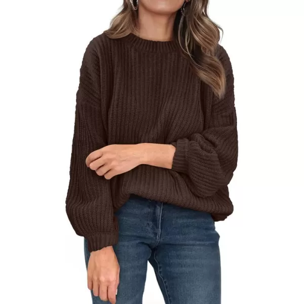 imagePRETTYGARDEN Womens Fashion Sweater Long Sleeve Casual Ribbed Knit Winter Clothes Pullover Sweaters Blouse TopCoffee