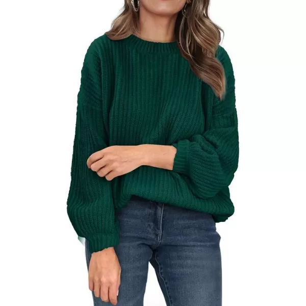 imagePRETTYGARDEN Womens Fashion Sweater Long Sleeve Casual Ribbed Knit Winter Clothes Pullover Sweaters Blouse TopDark Green