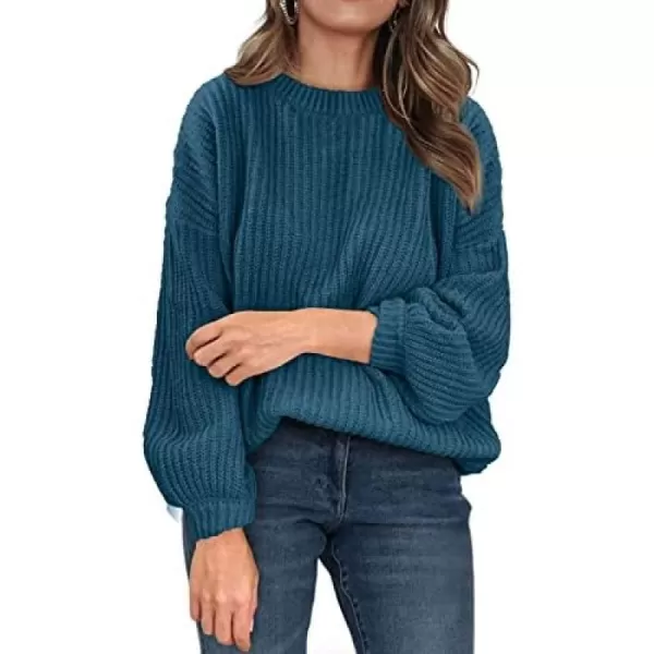 imagePRETTYGARDEN Womens Fashion Sweater Long Sleeve Casual Ribbed Knit Winter Clothes Pullover Sweaters Blouse TopLake Blue
