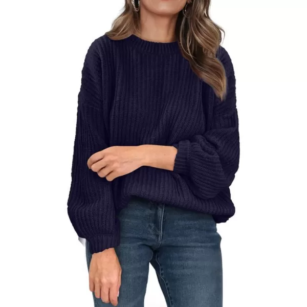 imagePRETTYGARDEN Womens Fashion Sweater Long Sleeve Casual Ribbed Knit Winter Clothes Pullover Sweaters Blouse TopNavy