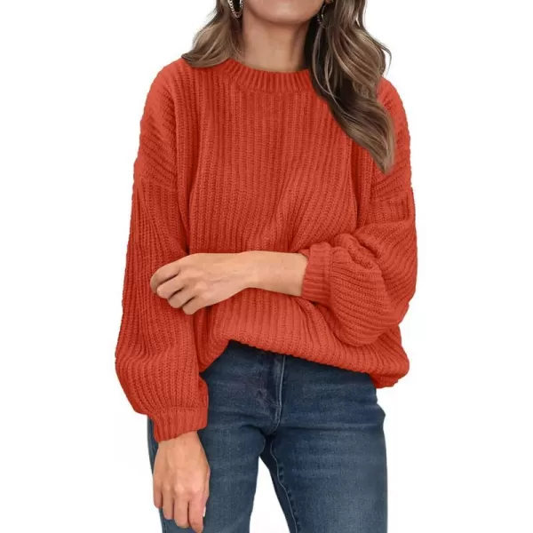 imagePRETTYGARDEN Womens Fashion Sweater Long Sleeve Casual Ribbed Knit Winter Clothes Pullover Sweaters Blouse TopOrange