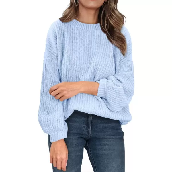 imagePRETTYGARDEN Womens Fashion Sweater Long Sleeve Casual Ribbed Knit Winter Clothes Pullover Sweaters Blouse TopSky Blue