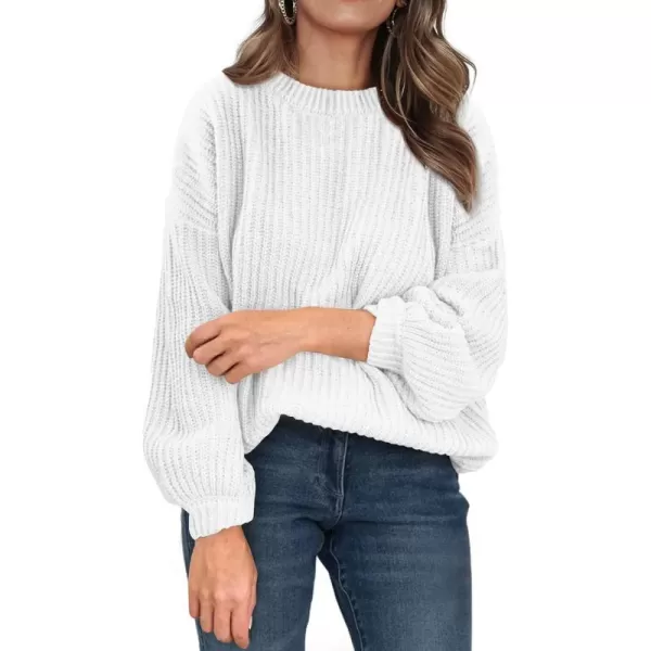 imagePRETTYGARDEN Womens Fashion Sweater Long Sleeve Casual Ribbed Knit Winter Clothes Pullover Sweaters Blouse TopWhite