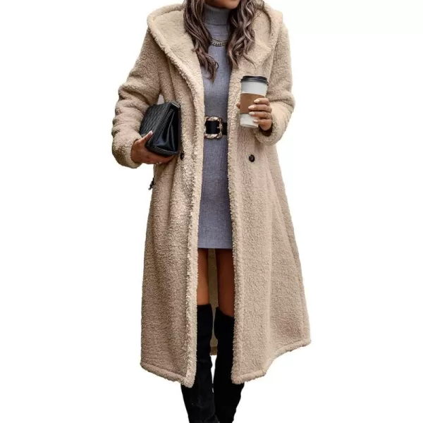 imagePRETTYGARDEN Womens Fashion Winter Coats Fuzzy Fleece Long Hooded Jackets Button Down Faux Fur Warm OuterwearDark Beige Yellow
