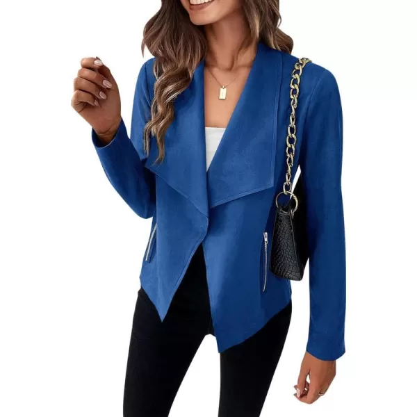 imagePRETTYGARDEN Womens Faux Suede Jackets 2023 Fall Clothes Long Sleeve Open Front Cropped Coat OutwearBlue