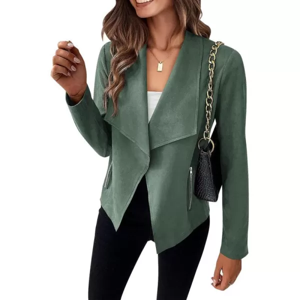 imagePRETTYGARDEN Womens Faux Suede Jackets 2023 Fall Clothes Long Sleeve Open Front Cropped Coat OutwearLight Green