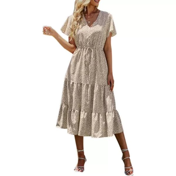 imagePRETTYGARDEN Womens Floral Boho Dress Casual Short Sleeve V Neck Ruffle Tiered 2023 Summer Swing Maxi DressesApricot Leopard