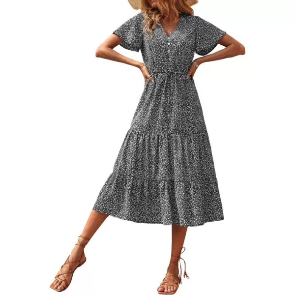 imagePRETTYGARDEN Womens Floral Boho Dress Casual Short Sleeve V Neck Ruffle Tiered 2023 Summer Swing Maxi DressesBlack Floral