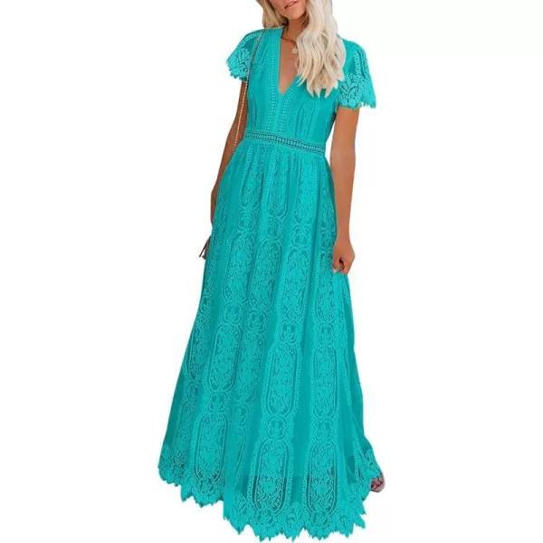 imagePRETTYGARDEN Womens Floral Lace Maxi Dress 2023 Short Sleeve V Neck Bridesmaid Wedding Evening Party DressesLake Blue