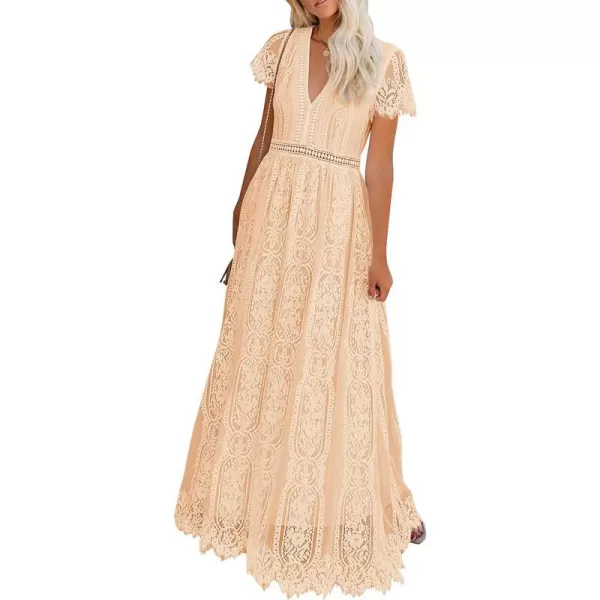 imagePRETTYGARDEN Womens Floral Lace Maxi Dress 2023 Short Sleeve V Neck Bridesmaid Wedding Evening Party DressesLight Yellow