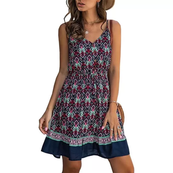 imagePRETTYGARDEN Womens Floral V Neck Spaghetti Strap Button Down Sundress Swing Ruffle Summer Mini Short DressNavy
