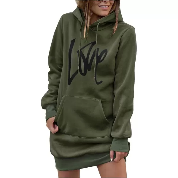 imagePRETTYGARDEN Womens Hooded Sweatshirt Drawstring Lightweight Long Sleeve Pullover Hoodie DressArmy Green