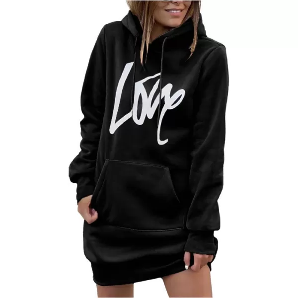 imagePRETTYGARDEN Womens Hooded Sweatshirt Drawstring Lightweight Long Sleeve Pullover Hoodie DressBlack