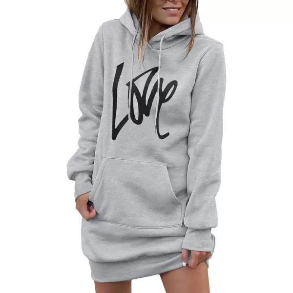 imagePRETTYGARDEN Womens Hooded Sweatshirt Drawstring Lightweight Long Sleeve Pullover Hoodie DressGrey