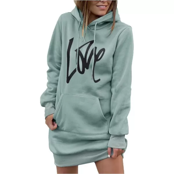 imagePRETTYGARDEN Womens Hooded Sweatshirt Drawstring Lightweight Long Sleeve Pullover Hoodie DressGrey Green