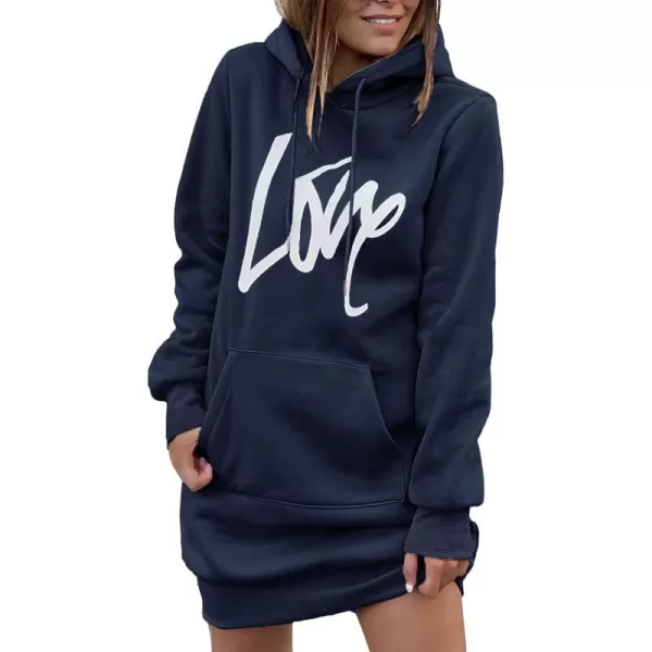 imagePRETTYGARDEN Womens Hooded Sweatshirt Drawstring Lightweight Long Sleeve Pullover Hoodie DressNavy
