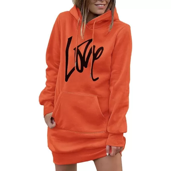 imagePRETTYGARDEN Womens Hooded Sweatshirt Drawstring Lightweight Long Sleeve Pullover Hoodie DressOrange