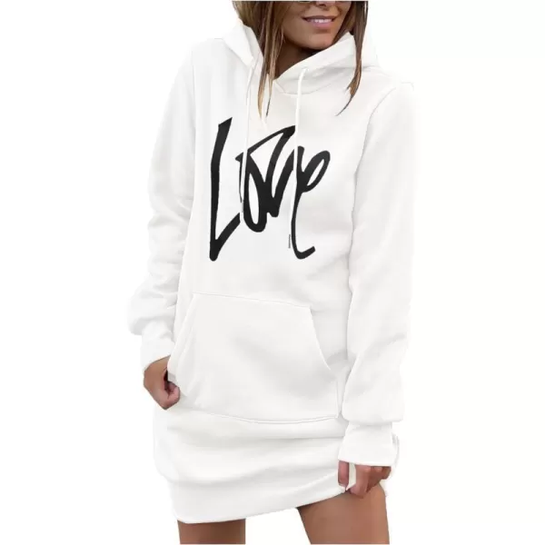 imagePRETTYGARDEN Womens Hooded Sweatshirt Drawstring Lightweight Long Sleeve Pullover Hoodie DressWhite