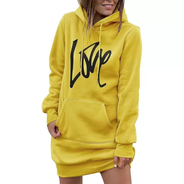 imagePRETTYGARDEN Womens Hooded Sweatshirt Drawstring Lightweight Long Sleeve Pullover Hoodie DressYellow