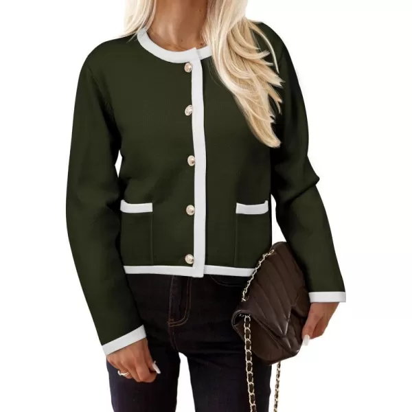 imagePRETTYGARDEN Womens Knit Cardigan Sweaters 2024 Fall Fashion Long Sleeve Button Down Shirts Tops BlouseArmy Green