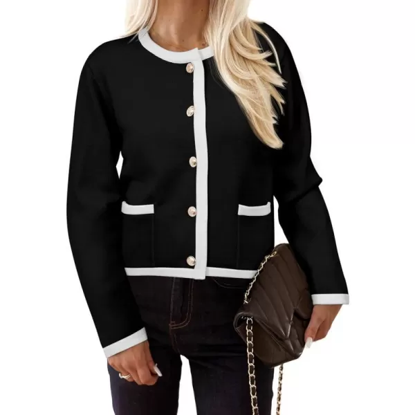 imagePRETTYGARDEN Womens Knit Cardigan Sweaters 2024 Fall Fashion Long Sleeve Button Down Shirts Tops BlouseBlack