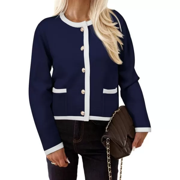 imagePRETTYGARDEN Womens Knit Cardigan Sweaters 2024 Fall Fashion Long Sleeve Button Down Shirts Tops BlouseNavy
