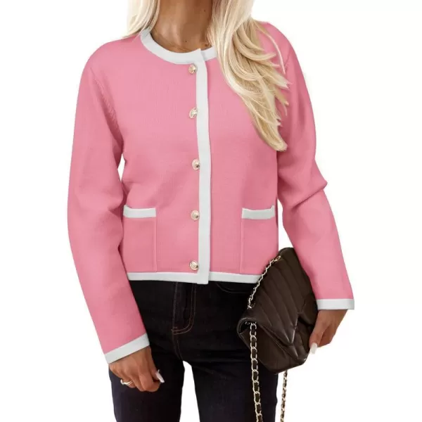 imagePRETTYGARDEN Womens Knit Cardigan Sweaters 2024 Fall Fashion Long Sleeve Button Down Shirts Tops BlousePink