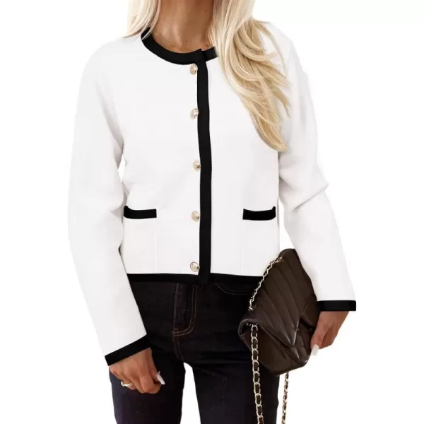 imagePRETTYGARDEN Womens Knit Cardigan Sweaters 2024 Fall Fashion Long Sleeve Button Down Shirts Tops BlouseWhite