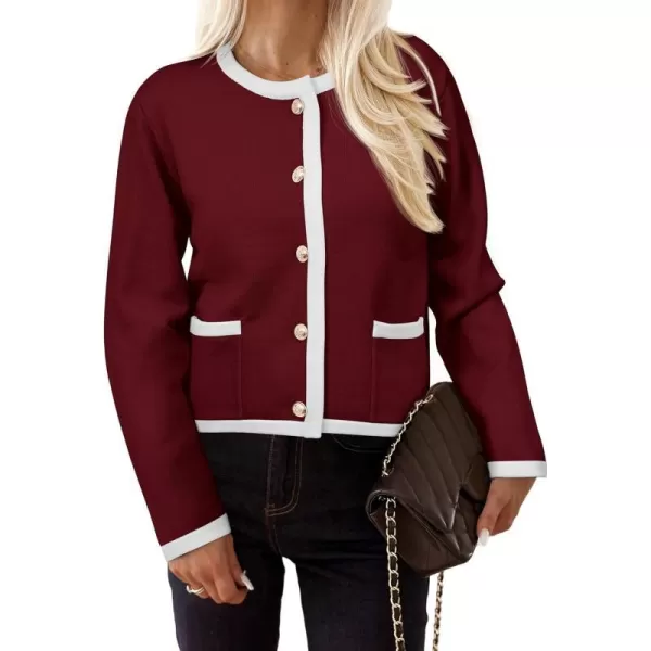 imagePRETTYGARDEN Womens Knit Cardigan Sweaters 2024 Fall Fashion Long Sleeve Button Down Shirts Tops BlouseWine Red