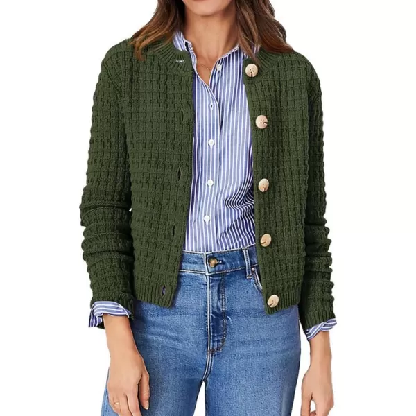 imagePRETTYGARDEN Womens Knit Cardigan Sweaters Casual Long Sleeve Open Front Button Down Trendy Jackets OuterwearArmy Green