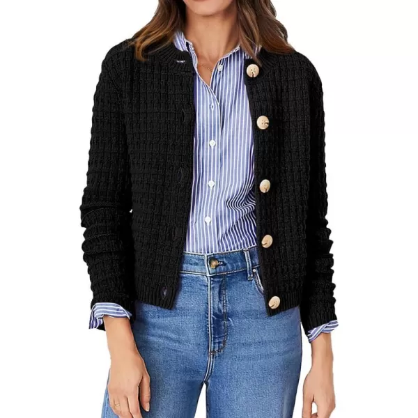imagePRETTYGARDEN Womens Knit Cardigan Sweaters Casual Long Sleeve Open Front Button Down Trendy Jackets OuterwearBlack