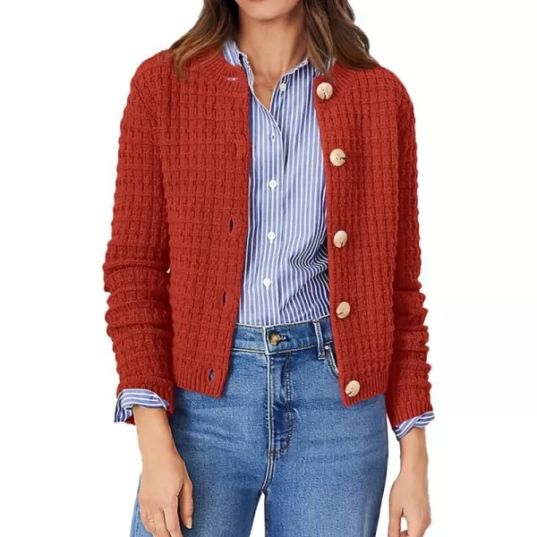 imagePRETTYGARDEN Womens Knit Cardigan Sweaters Casual Long Sleeve Open Front Button Down Trendy Jackets OuterwearOrange Red