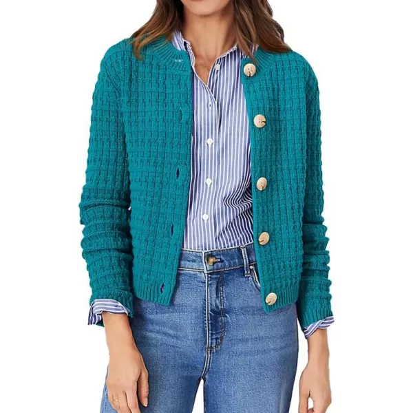 imagePRETTYGARDEN Womens Knit Cardigan Sweaters Casual Long Sleeve Open Front Button Down Trendy Jackets OuterwearPeacock Blue