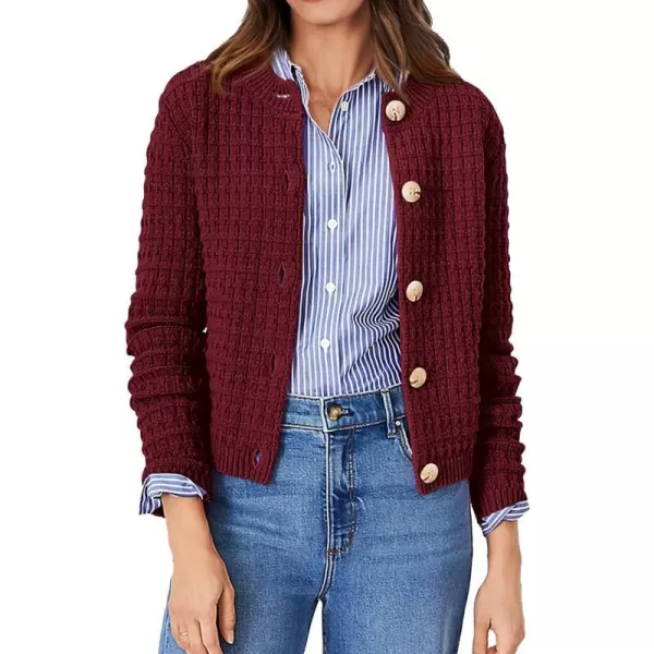 imagePRETTYGARDEN Womens Knit Cardigan Sweaters Casual Long Sleeve Open Front Button Down Trendy Jackets OuterwearWine Red