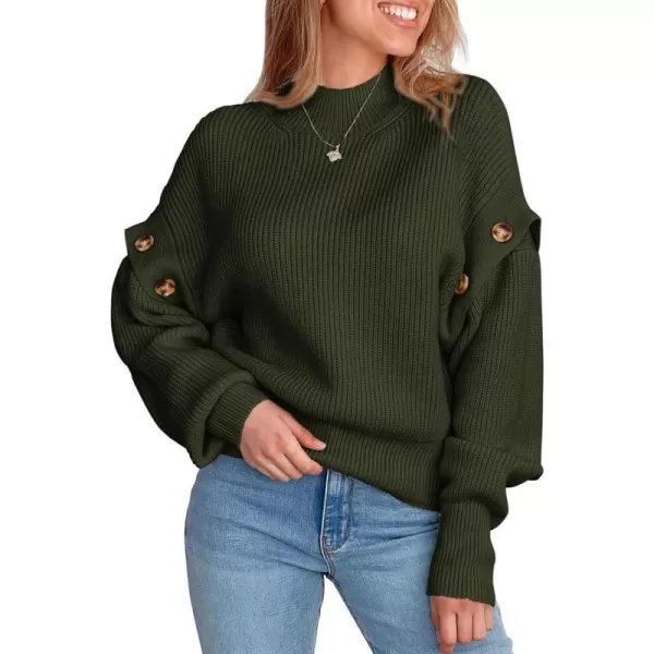 imagePRETTYGARDEN Womens Knit Pullover Sweater 2023 Fall Fashion Clothes Long Sleeve Mock Neck Blouse TopsArmy Green