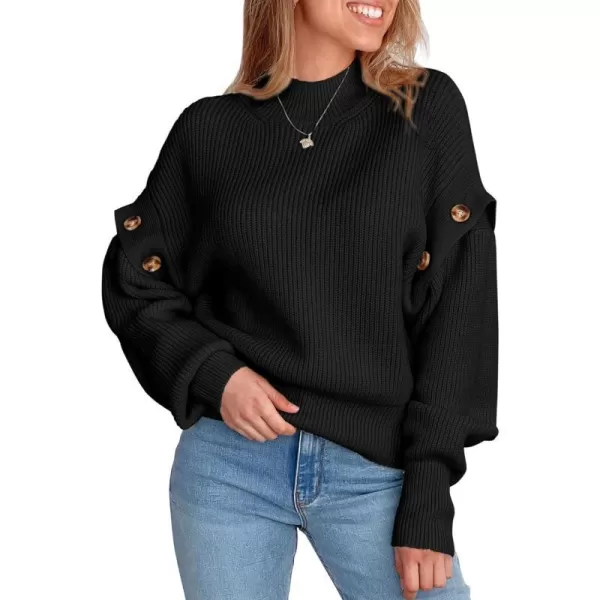 imagePRETTYGARDEN Womens Knit Pullover Sweater 2023 Fall Fashion Clothes Long Sleeve Mock Neck Blouse TopsBlack