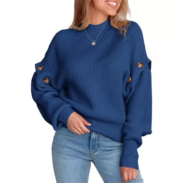 imagePRETTYGARDEN Womens Knit Pullover Sweater 2023 Fall Fashion Clothes Long Sleeve Mock Neck Blouse TopsBlue
