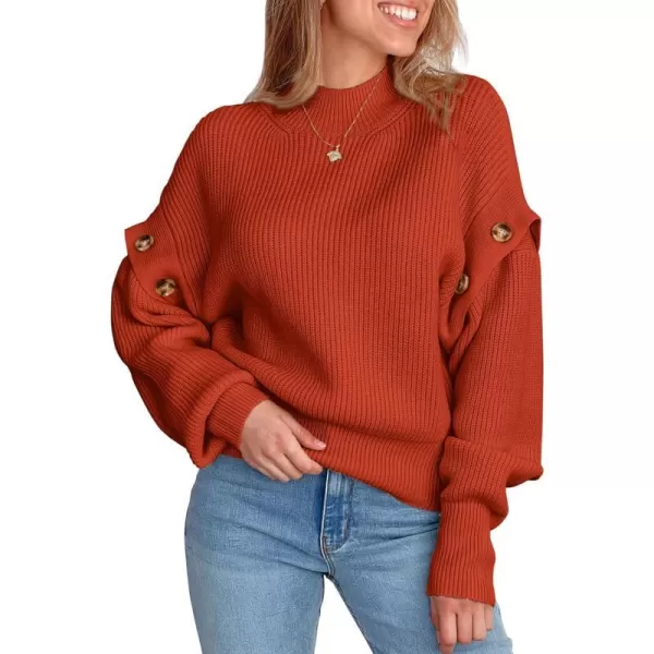imagePRETTYGARDEN Womens Knit Pullover Sweater 2023 Fall Fashion Clothes Long Sleeve Mock Neck Blouse TopsRust Red