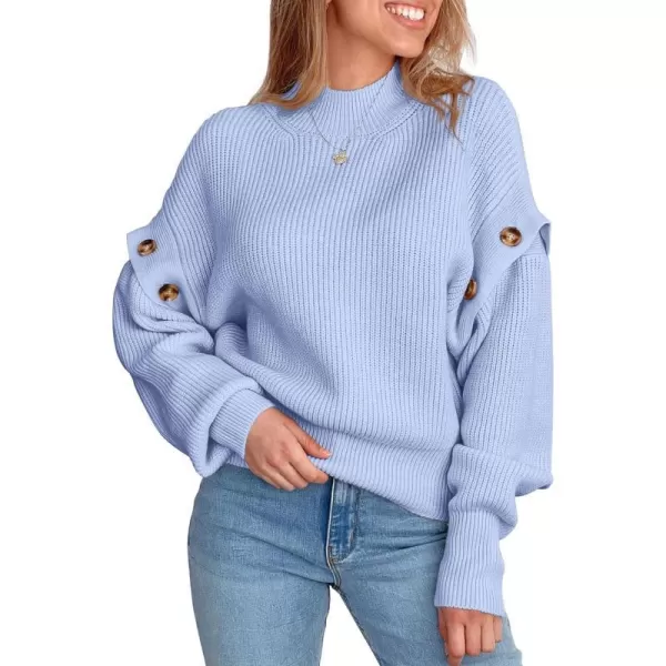 imagePRETTYGARDEN Womens Knit Pullover Sweater 2023 Fall Fashion Clothes Long Sleeve Mock Neck Blouse TopsSky Blue
